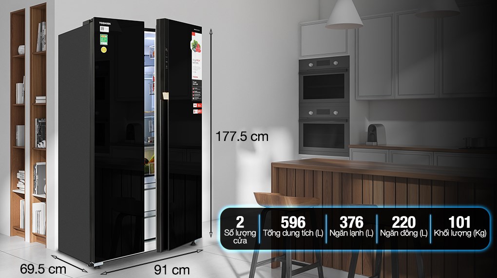 Tủ Lạnh Toshiba Inverter 596 Lít Side By Side GR-RS780WI-PGV(22)-XK - tổng quan thiết kế